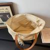 Borsa Tote in Paglia Intrecciata con Manici in Pelle Dettaglio Frangia Borsa da Spiaggia Estiva Moda Donna Grande Capienza
