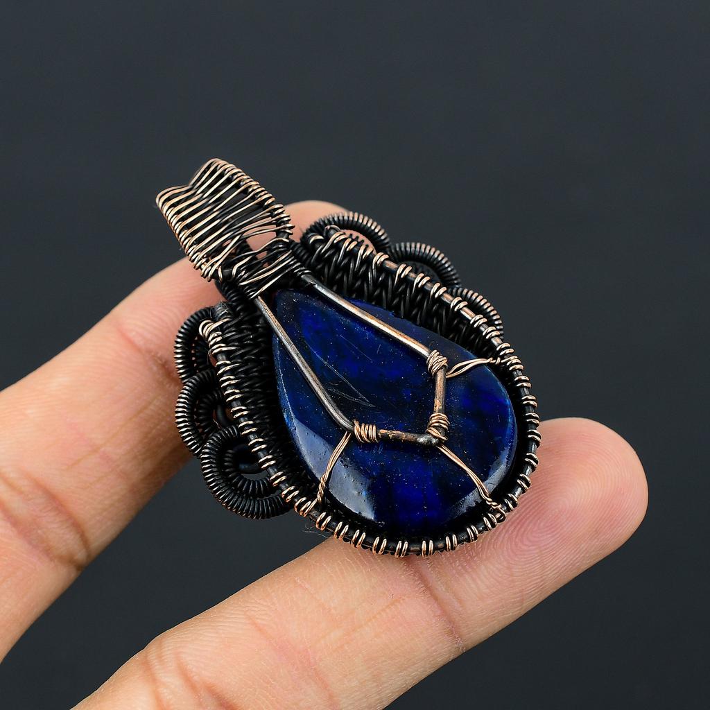 Natürlicher blauer Labradorit-Edelstein, handgefertigt, Kupferdraht-Wickelanhänger, 5,6 cm, p2Z78