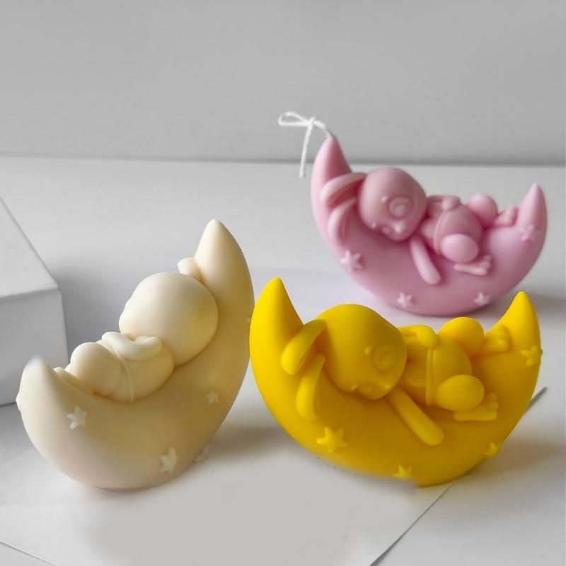 3D Silicone Candle Mold with Moon Rabbit Shape Creative Candle Molds Suitable for Artistic Candle and Soap Creation