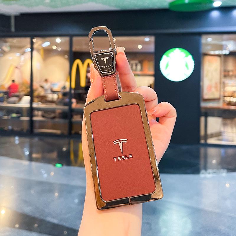 Tesla Card Key Case Model Y & 3: 2024 Leather & Metal Protective Shell Buckle Accessories