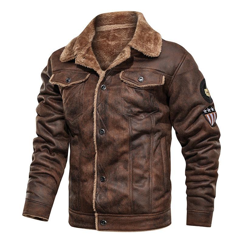 New lapel large size fur integrated men's jacket fleece thickened stand-up collar locomotive jacket