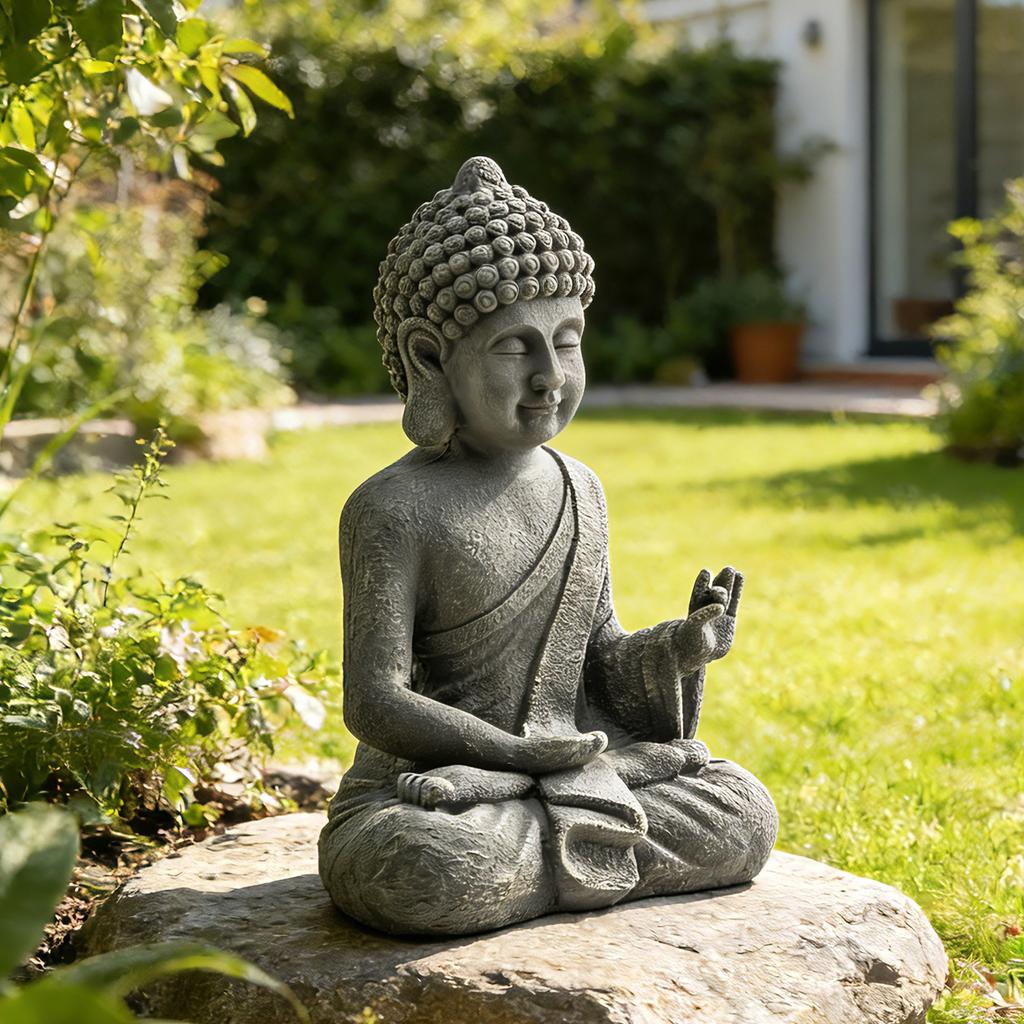 Garden Statue, Seated Buddha, Magnesium Oxide, 32 x 23 x 51 cm, Dark Grey