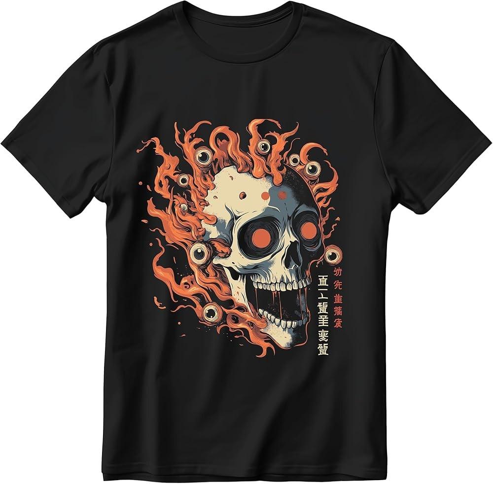 

Japanese Anime Skull Shirts for Men Harajuku Graphic Tee Gifts Short Sleeve T Sh Unisex T-Shirt XXL