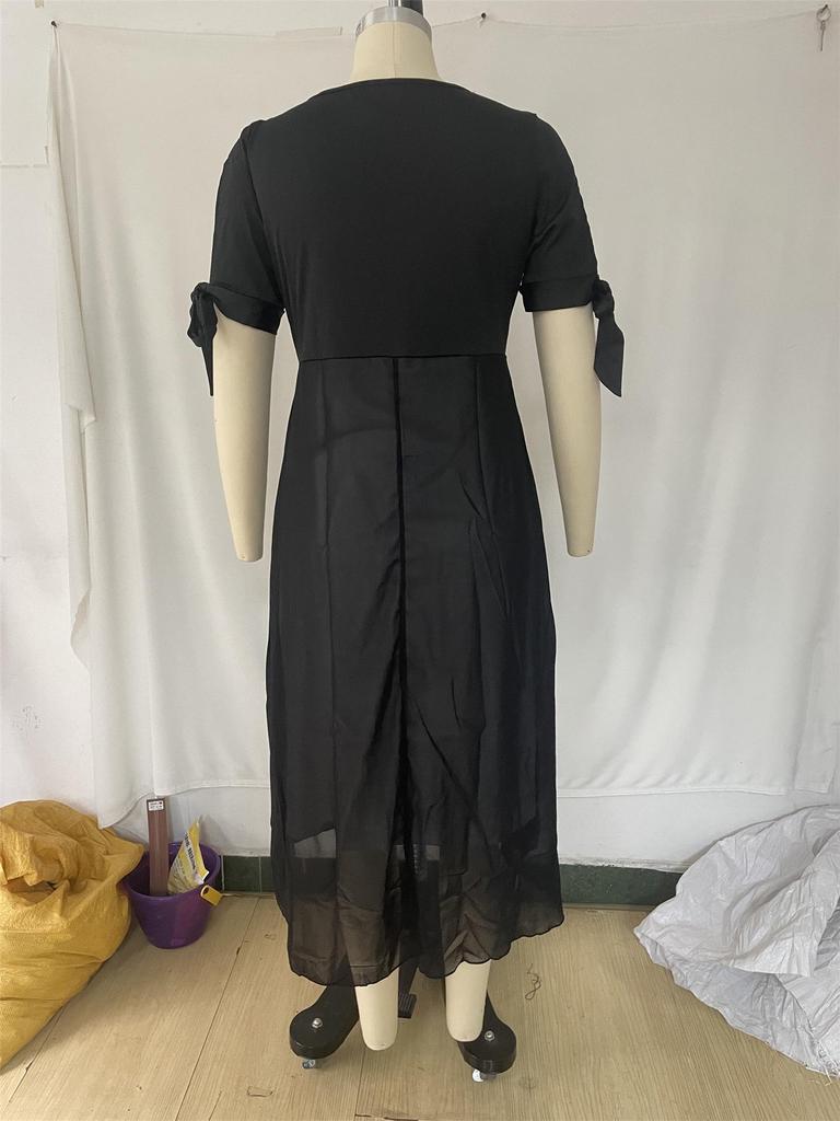 2025 Spring/Summer Women's Plus Size V-Neck Patchwork Short Sleeve Two-Piece Irregular Dress