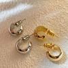 14K Gold-Plated Petite C-Shaped Bean Stud Earrings with S925 Silver Post, Niche Design