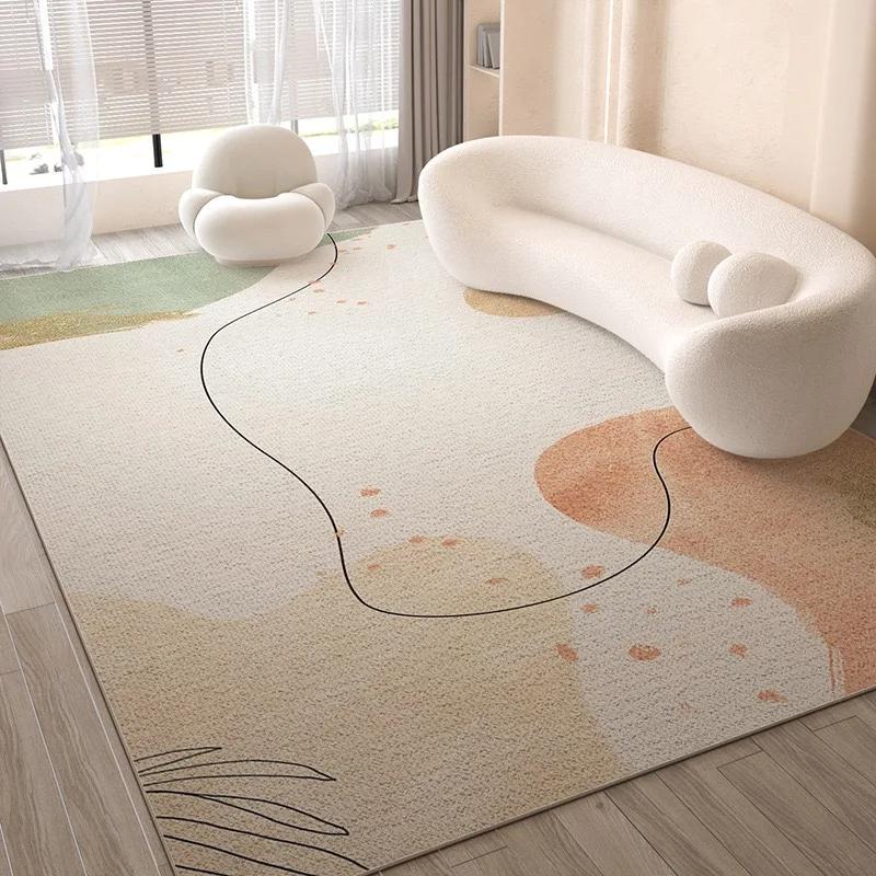 Cream Style Line Living Room Floor Mat, Large-Sized Sofa, Coffee Table Blanket, Bedroom Carpet, Home Decoration
