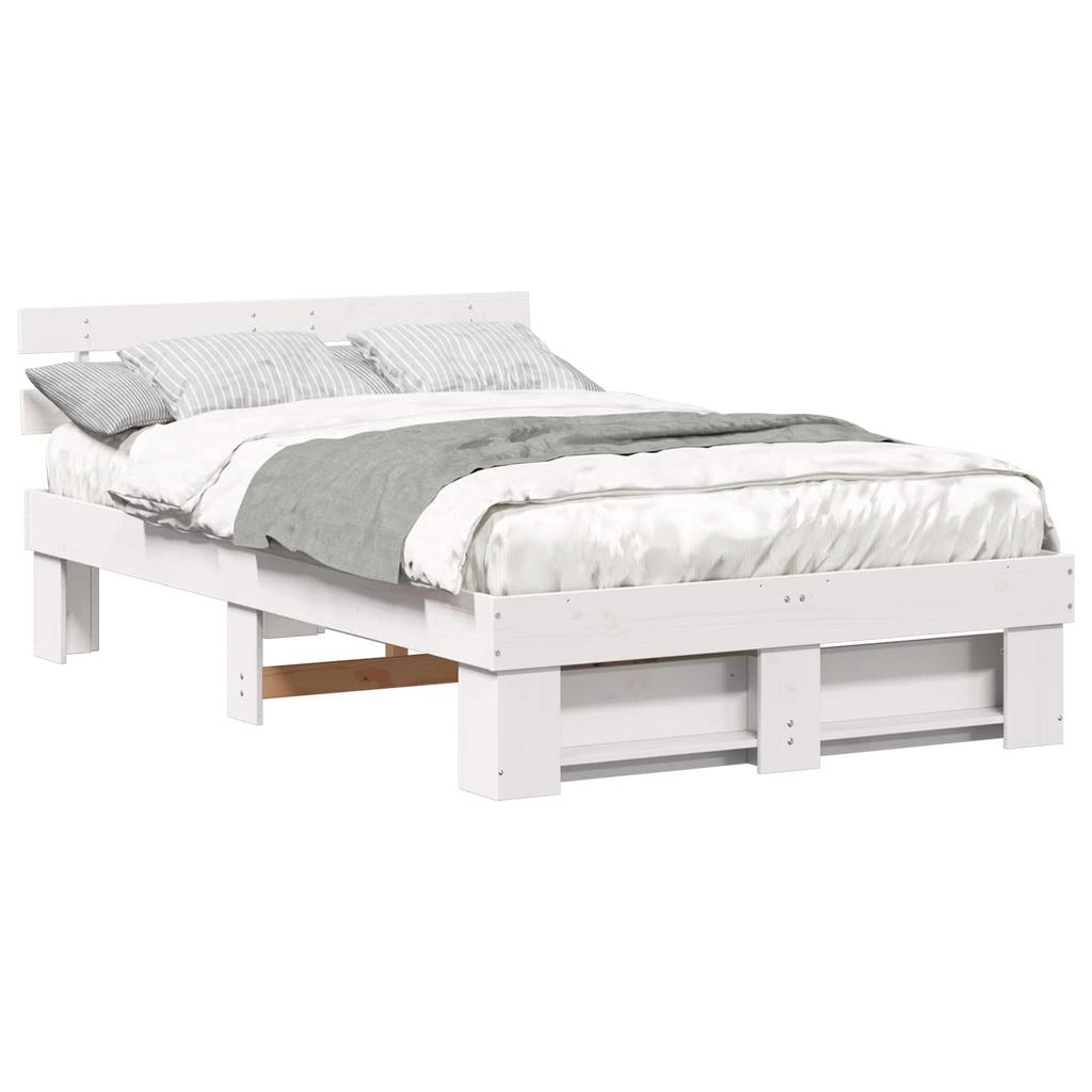 White Bed Frame with Headboard 120 x 190 cm Solid Pine Wood