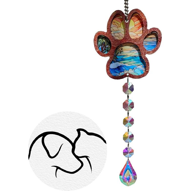 Pet Memorial Gifts for Loss of Dog Cat,Pet Memorial Suncatcher,Crystal Ball Window Suncatcher for Remembrance,Rainbow Paw Print Bereavement Present.