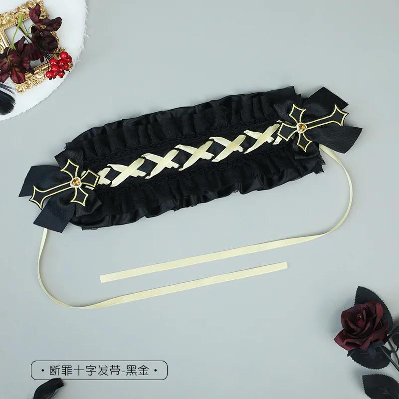 Gothic Lolita Dark Cross Lace Bow Headband for Anime Girls Vampire Cosplay Halloween Party Accessory