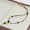 Handmade Retro Natural Stone Necklace with Turquoise Beads and Obsidian Pendant On Titanium Steel Chain