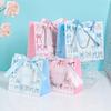 3pcs/pack Gift Paper Bags Pink Blue Bow Ribbon Handle Kraft Paper Party Present Packaging Bags for Birthday Wedding Baby Shower