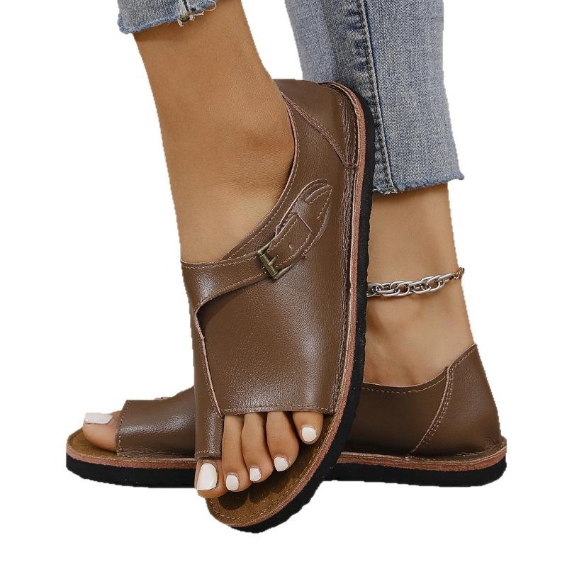 Women's New Plus Size Flat Ankle-Wrap Sandals Buckle Casual Style