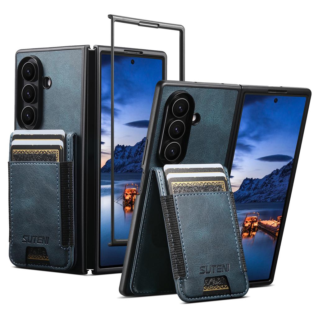 SUTENI H03 עבור Samsung Galaxy Z Fold7 5G כיסוי טלפון מגן מעור PU ו-PC עם חריצי כרטיסים מעמד