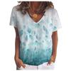 Summer V-neck 3D Gradient Leaf Printed Top Fashionable Casual Short Sleeved Women's T-shirts
