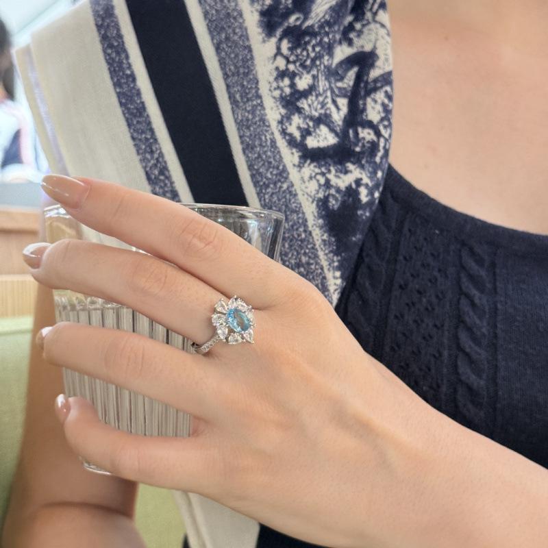 Elegant Sky Blue Topaz Stud Earrings & Chic Blue Sapphire Women s Ring Set
