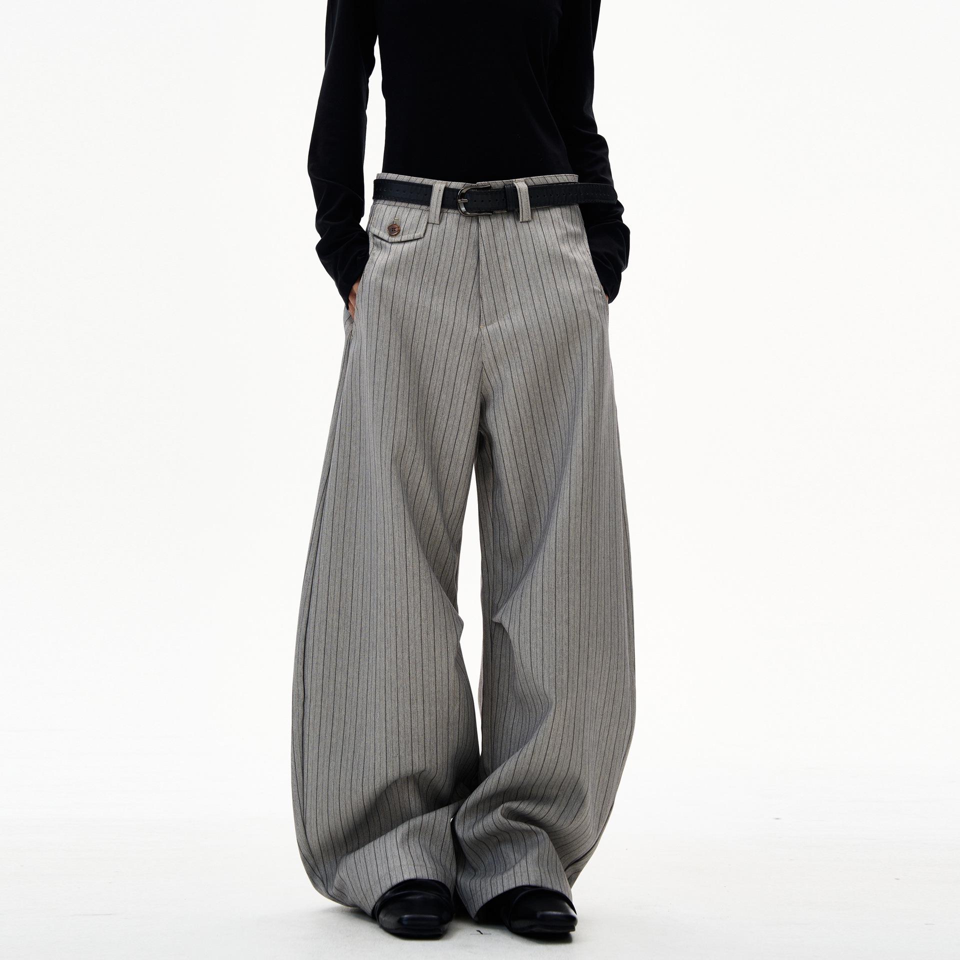 Unisex Drapey Striped Scimitar Suit Pants: American Old Money Style L