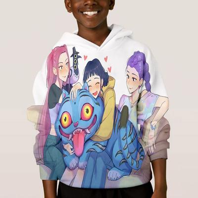 KPop Lovci démonov Detské Hip-hopové Zábavné Vzorové Oblečenie Módne Ležérne Voľné Detské Topánky Detské Chlapčenské Mikiny s Kapucňou