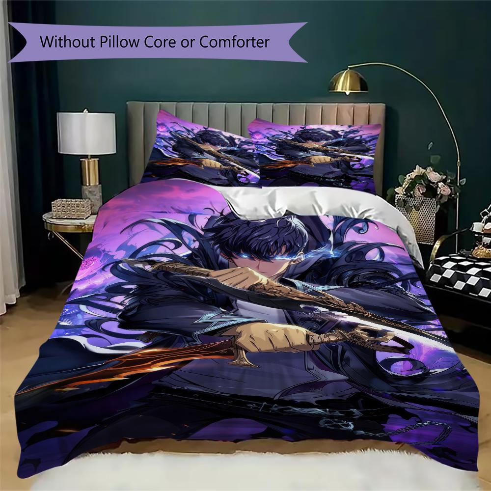 Solo Leveling Pattern Bedding,Quilt Set Quilt Cover Pillowcase Home Birthday Gift(1 * Duvet Cover + 2 * Pillowcase, Without Core)_lx