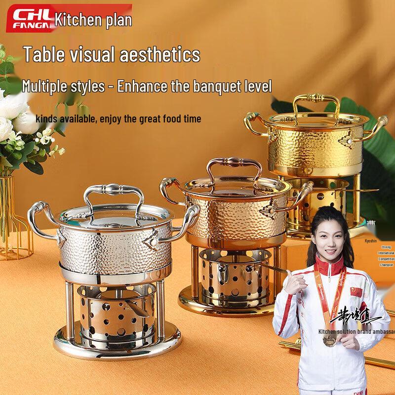

304 Stainless Steel Single Mini Hot Pot with Alcohol Stove