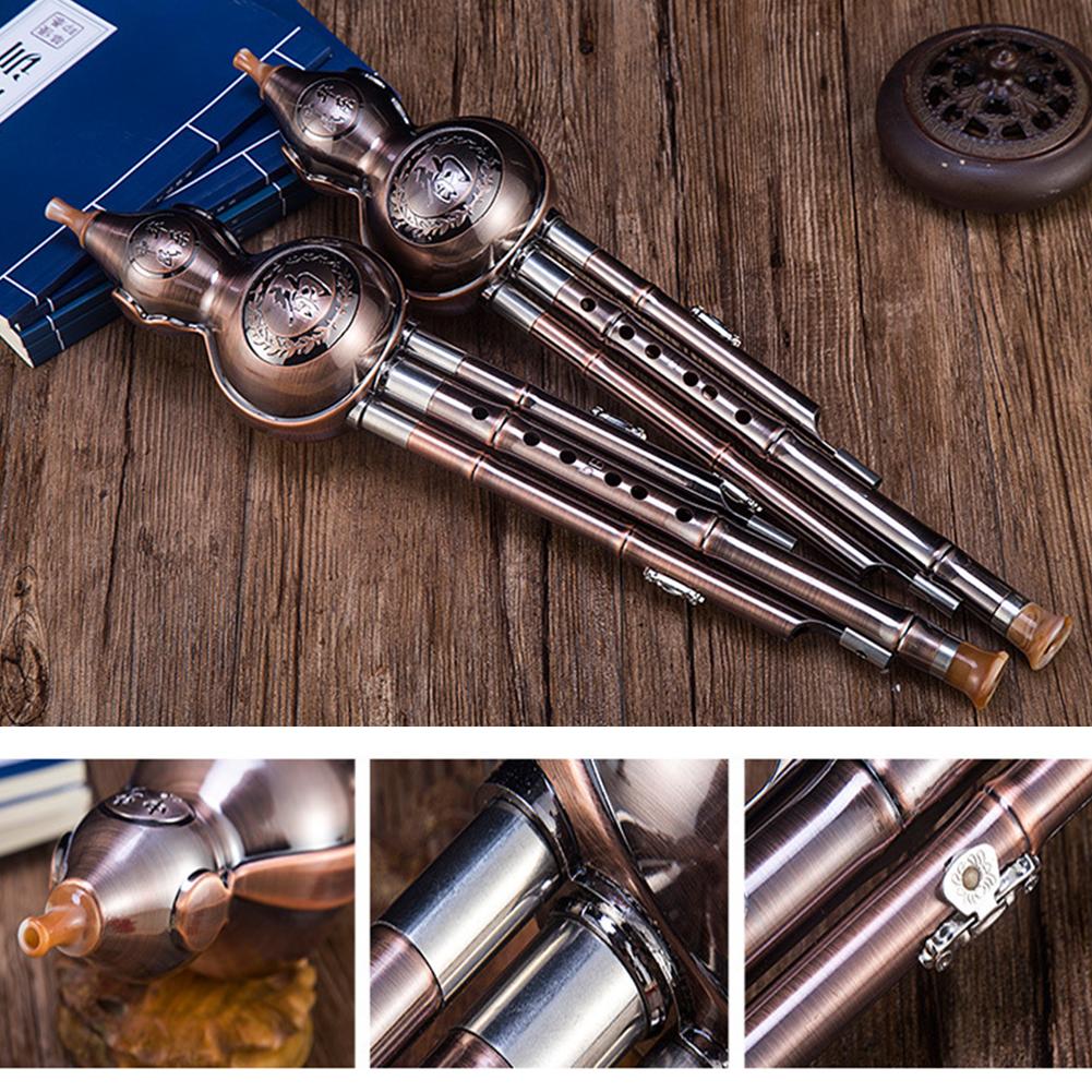 Čínská ručně vyráběná Hulusi kovová tykev Cucurbitová flétna Etnický hudební nástroj pro začínající milovníky hudby