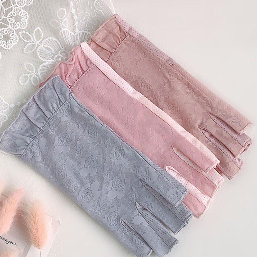

Flowers Driving Gloves Thin Half Finger Gloves Anti-Slip Lace Flowers Gloves Girls
