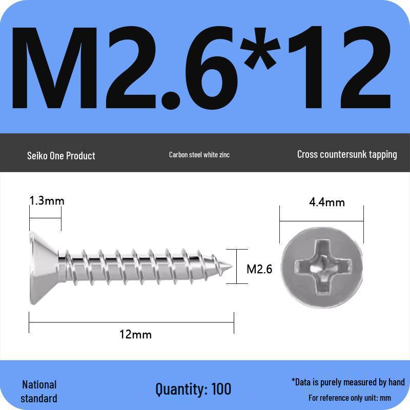 Iron Galvanized Phillips Flat Head Self-Tapping Screws - Countersunk M1 To M4