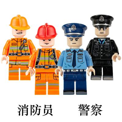 Zusammengebaute Bausteinpuppe Polizei Feuerwehrmann Kinderpuppe Lernspielzeug Pendel