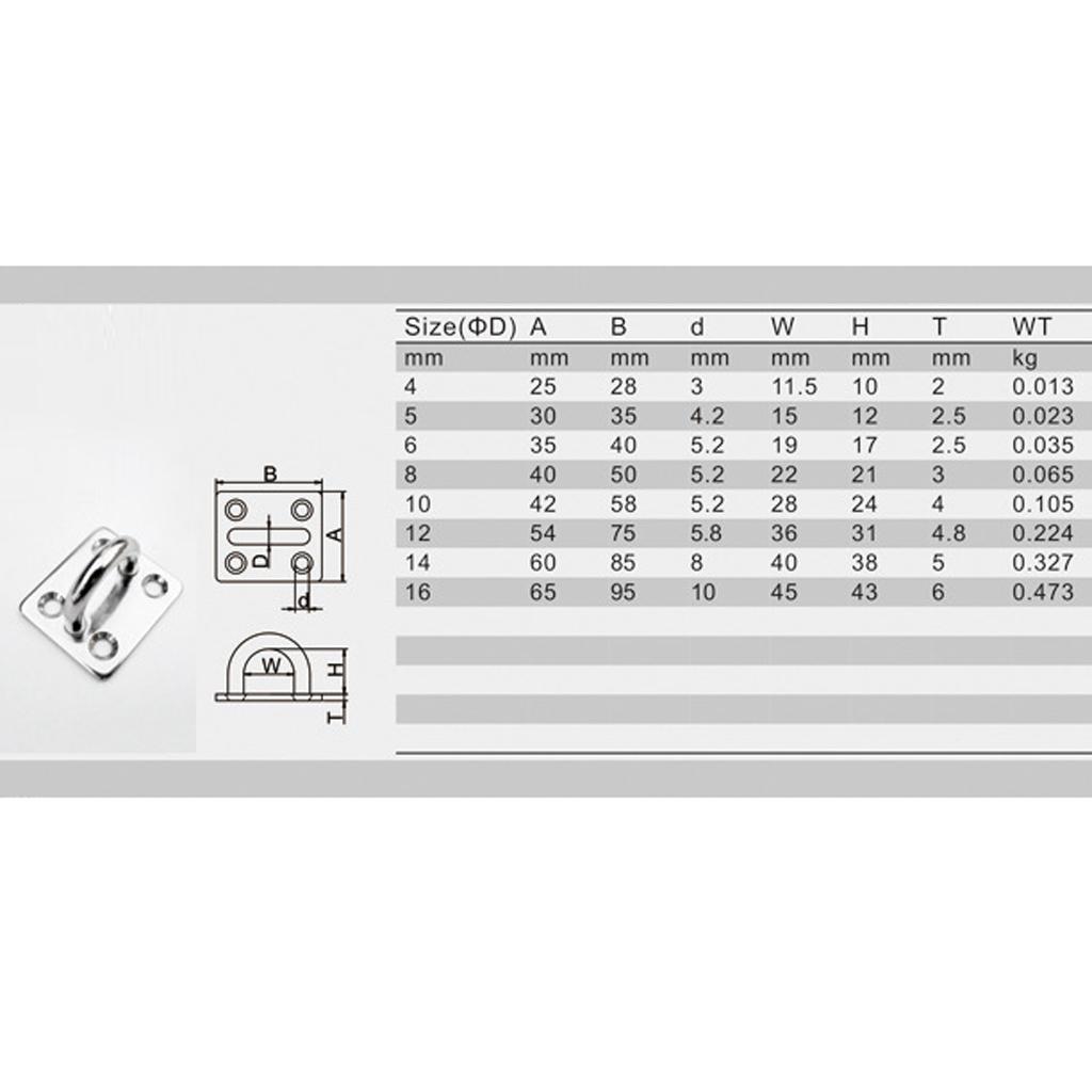 Stainless Steel Pad Eye Plate Square Hook Bracket for Boat Marine Equipment Sailing Shade Sail Yacht Accessories