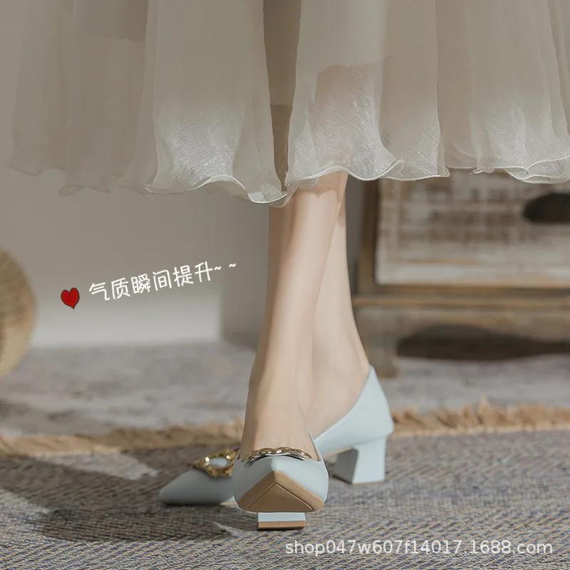 Модные кожаные женские туфли с квадратным носком из коровьей кожи на высоком каблуке — фото 5