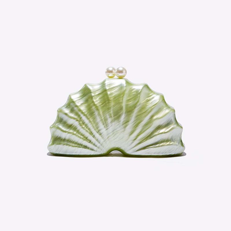 2025 Acrilico Nuova Moda Borsa a Pochette a Forma di Conchiglia Donna Designer Festa Serale Portamonete Carino Lady Matrimonio Borse a Mano con Perle Borsa a Tracolla con Catena