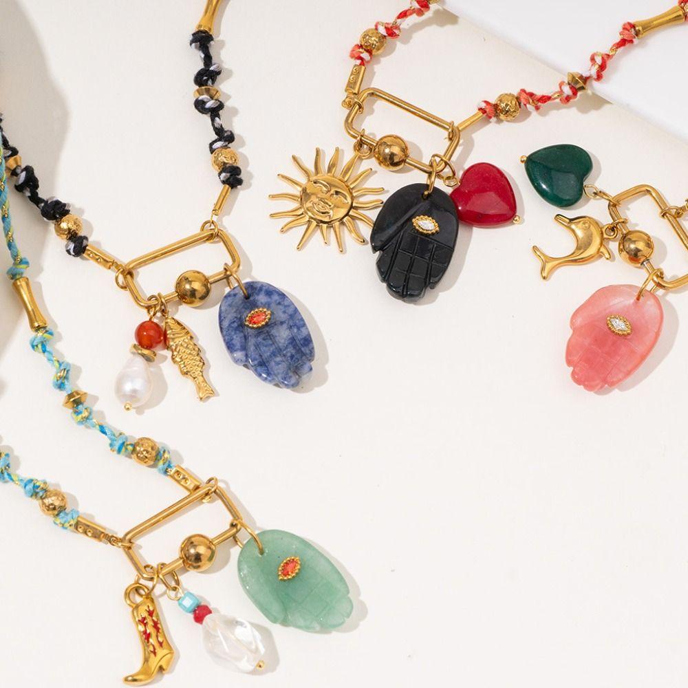 Bohemian Beads Pendant Necklace Crystal Heart Chain Choker Creative Beach Necklace  Vacation