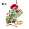 Decorative Animal Figurines for Home Christmas Hanging Ornaments with Lanyard, Cute Double Sided Pendant 2026 Themed Holiday Decorations Santa Hat, 2D