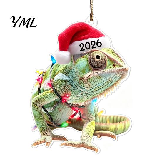 Decorative Animal Figurines for Home Christmas Hanging Ornaments with Lanyard, Cute Double Sided Pendant 2026 Themed Holiday Decorations Santa Hat, 2D