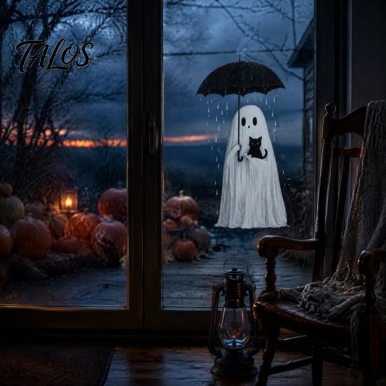 Removable Window Stickers Halloween Witch/Ghost Clings, Static Glass Stickers, Waterproof PVC Decals, Film Decorative for Home Store And Holiday Party