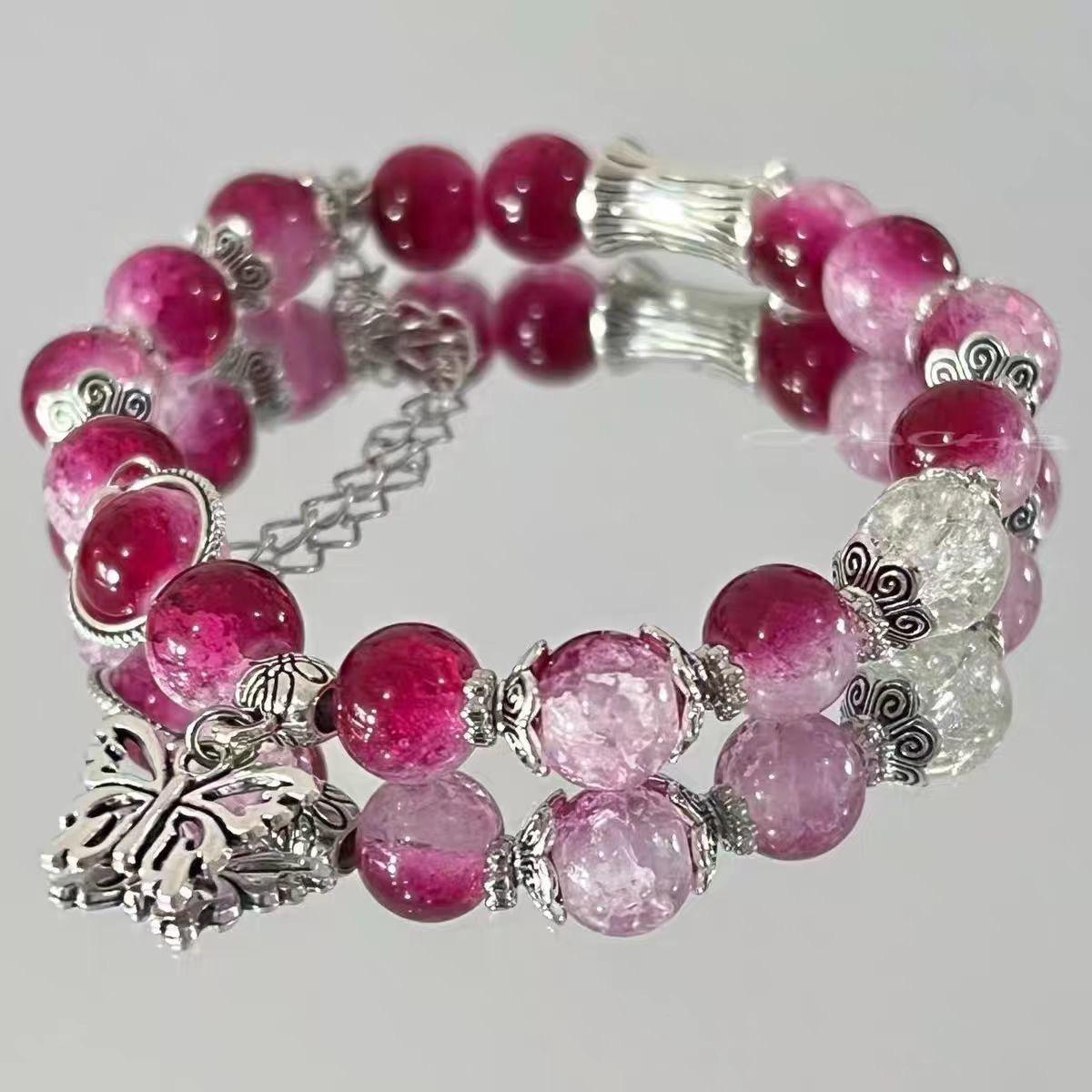 

Новый бордовый цветочный браслет с бабочкой Вэй Усянь, высокая ценность, универсальный, простой, инс, белый, для студентов