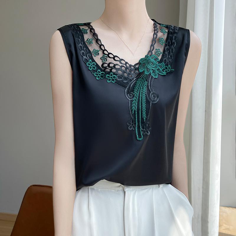 Summer Women's Vest New Ice Silk Mulberry Silk Sling 50% Silk 50% Polyester Fiber Blended Breathable Small Shirt