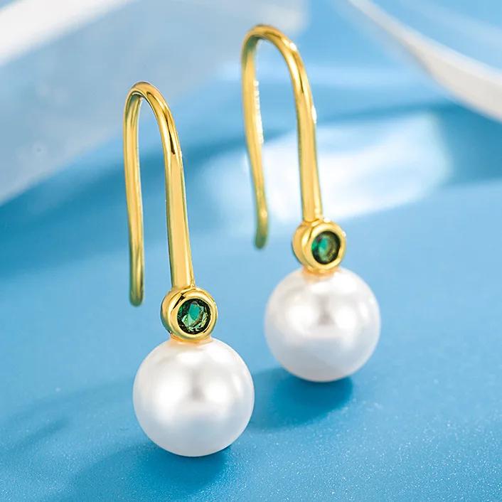 Luxury Female Earrings Sterling SIlver Pearl Earrings Cross Round Natural Pearl Ear Women Wedding Party Gift Brincos