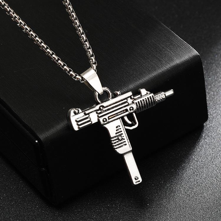 High-End Men's Necklace: Unique Submachine Gun Pendant - 2024 Trendy Hip-Hop Accessory.