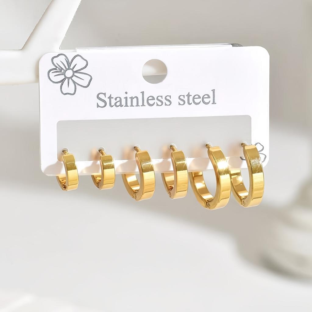 6pcs a Set of High-End Elegant Stainless Steel Six-Piece Women'S Small Ear Loops, High-Quality Stainless Steel Women Hoop Earrings