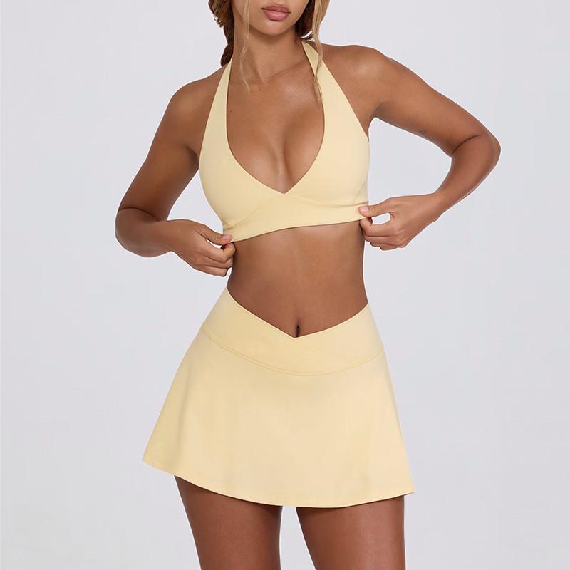 Q1R Stoßfeste Elastische Träger Fitness Halter Top & Tennisrock Set