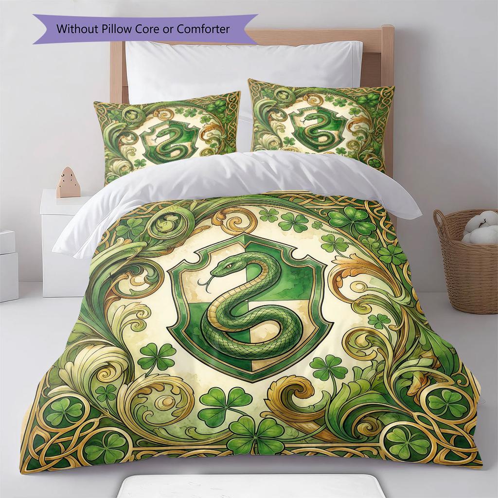 HarryPotter Pattern Bedding Quilt Set Quilt Cover Pillowcase Home Decoration Birthday Gift (1 * Duvet Cover + 2 * Pillowcase, Without Core)