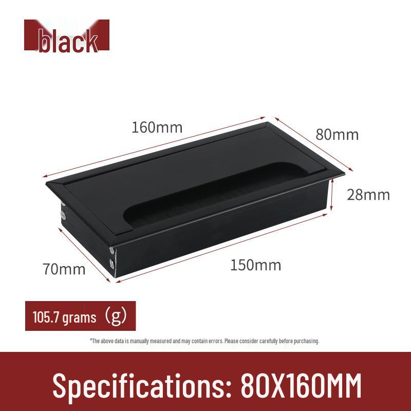 Caja de Gestión de Cables de Aleación de Aluminio Negra - Tapa de Paso de Cables para Escritorio