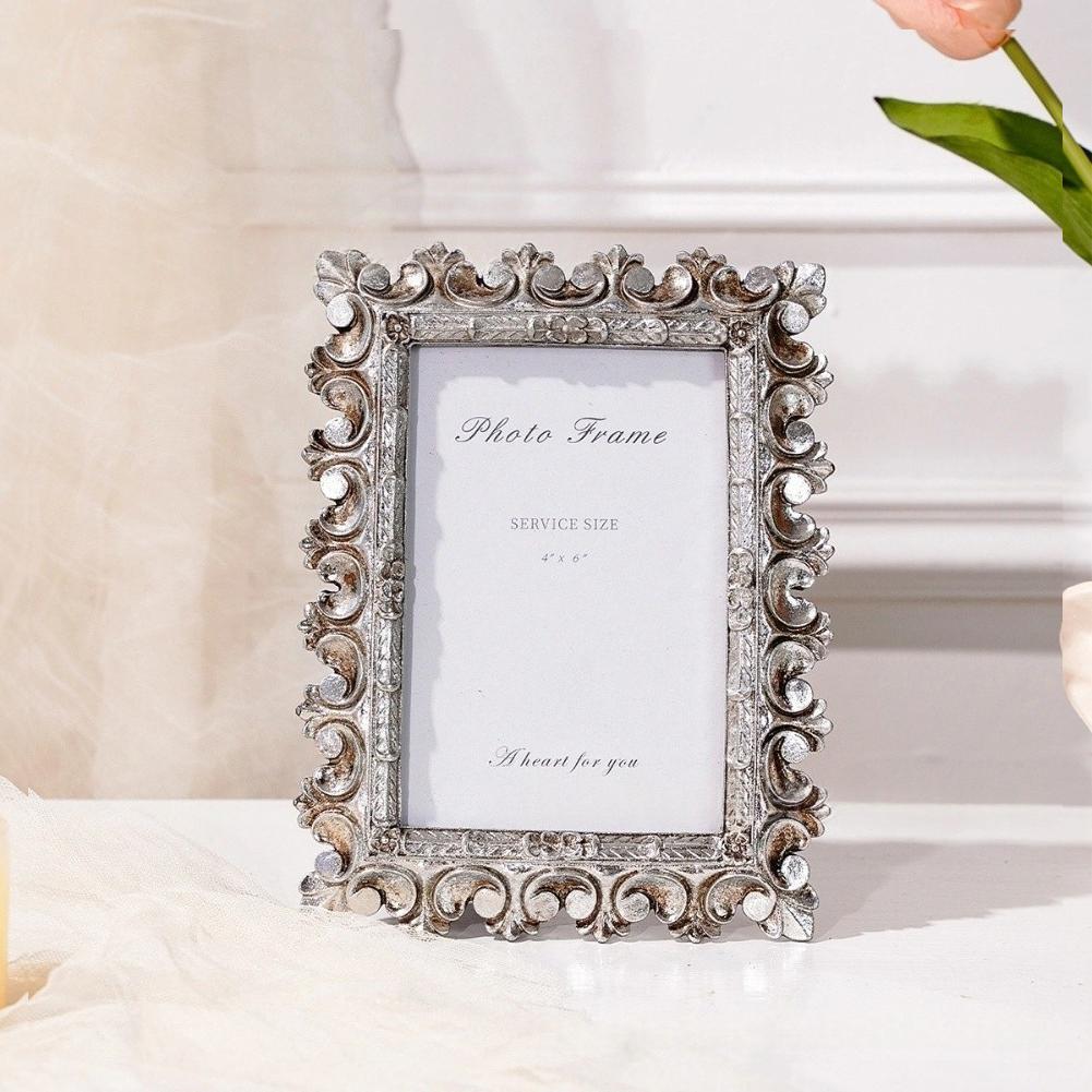 Gold Resin Vintage Picture Frame for Tabletop Decor Retro Design Home Bedroom Office Photo Frame with Easy Insert