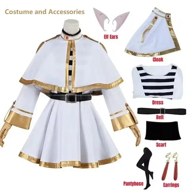Sousou No Frieren Cosplay Kostuum Pruik Schoenen Anime Figuren Magiër Jurk Elf Oor Halloween Feest Kerstmis voor Vrouwen M gray