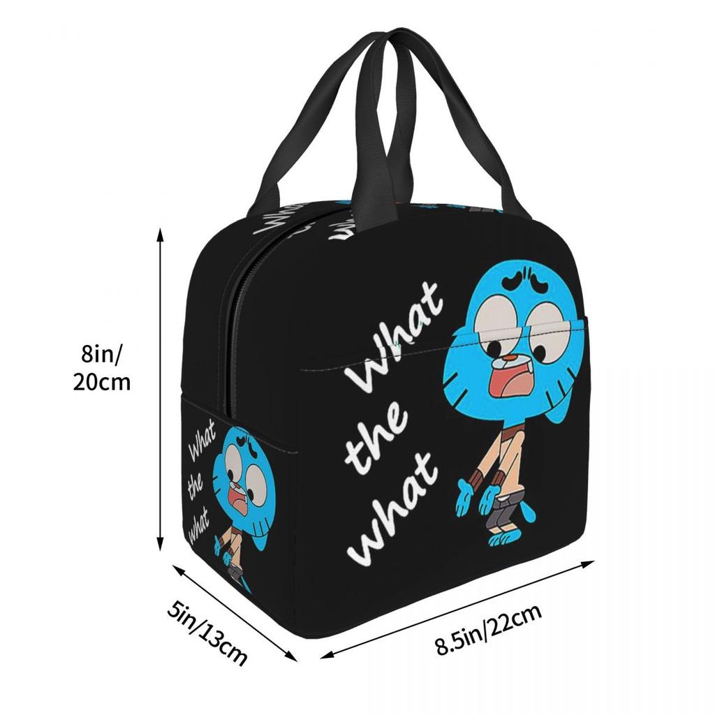 Lo Straordinario Mondo di Gumball What The What Borsa Termica per Pranzo per Donne Bambini Scatole per Cibo Portatili Pranzo al Sacco Termico Borsa Tote