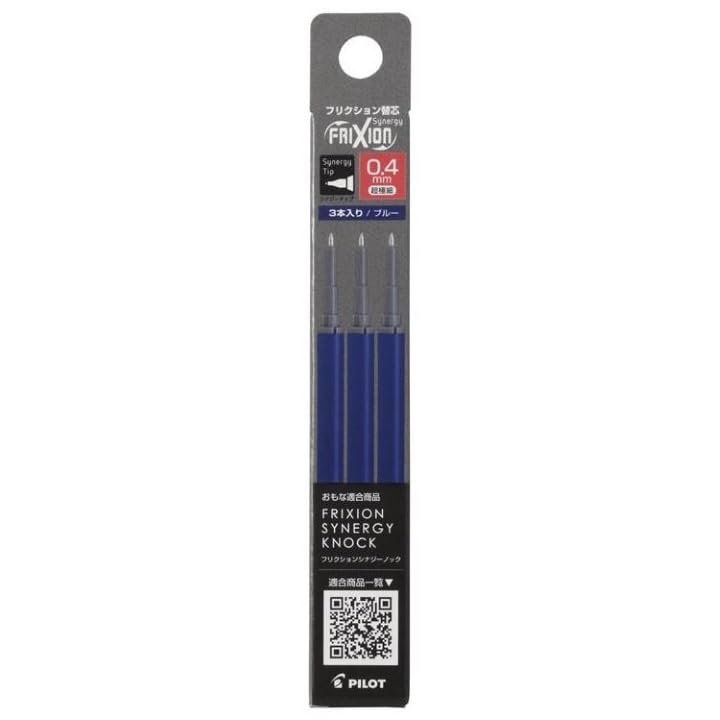 

Pilot Frixion Synergy Knock Refill, 0.4mm, 3-pack, Blue.