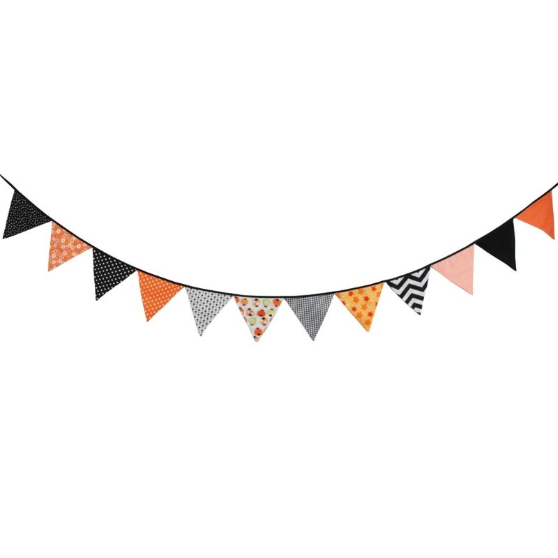 Colorful Halloween Triangular Flags Thanksgiving Cotton Fabric Pennant Bunting Banners for Schools Homes and Offices