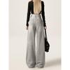 Women's High-Waisted Light Gray Wide-Leg Jeans - Autumn Collection, Floor-Length, Draped, Loose Fit