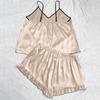Women's Faux Silk Plus Size V Neck Strapless Tank Top With Sleeveless Shorts Ice Silk Homewear Pajama Set
