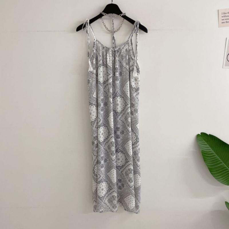 Honey J Women Paisley Tassel Ribbon Tie Sleeveless Long Dress 4 Colors